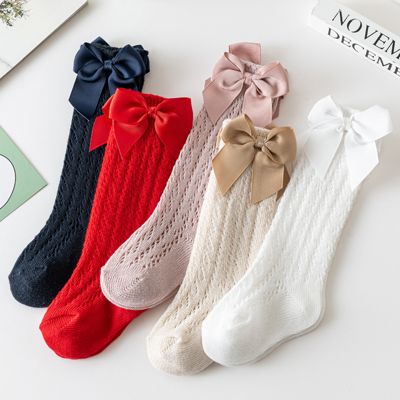 Baby Sock Oximeter - ฤดูร้อนเด็กทารกถุงเท้าเด็กวัยหัดเดินโบว์ถุงเท้ายาวเด็กเข่าสูงผ้าฝ้ายนุ่มตาข่ายสเปนเด็กBreathableถุงเท้าสําหรับ 0-5Years