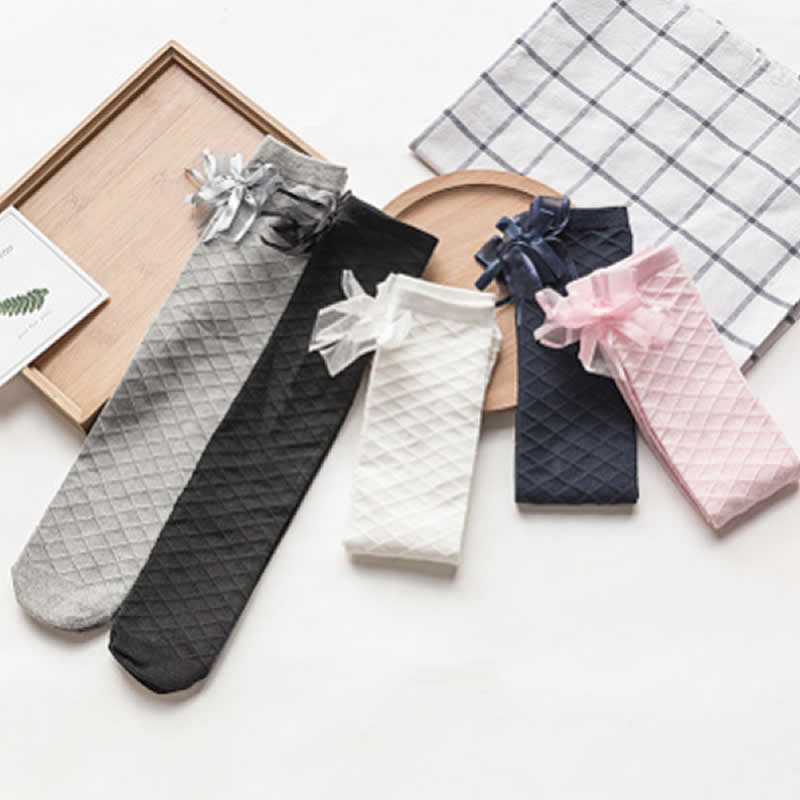 Baby Sock Oximeter - 1-15Y เด็กทารกถุงเท้าเด็กผู้หญิงน่ารักเจ้าหญิงสีทึบลูกไม้ Bow Tie Patchwork หญิงเข่าสูงถุงเท้ายาวหญิงถุงเท้าเข่า