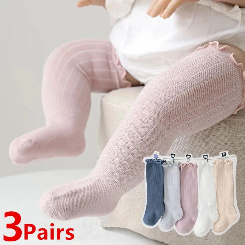 Baby Sock Oximeter - 3 คู่/ล็อตเด็กทารกถุงเท้าลูกไม้ Frilly ผ้าฝ้ายยาวเข่าสูงถุงเท้าเด็กทารกแรกเกิดฤดูใบไม้ผลิเด็ก Ruffle น่ารัก